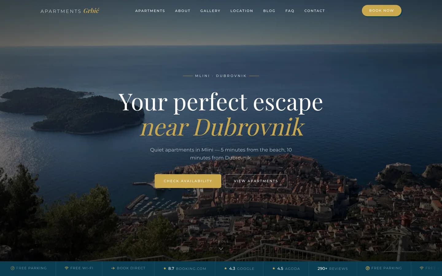Apartments Grbić — Booking-focused website for a family accommodation business on the Adriatic coast.